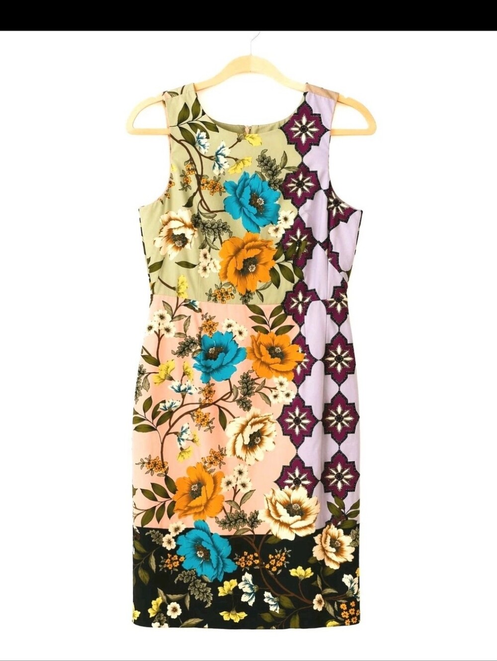 Maeve Anthropologie Floral Patchwork Sheath Dress Size 6 Colorblock Midi